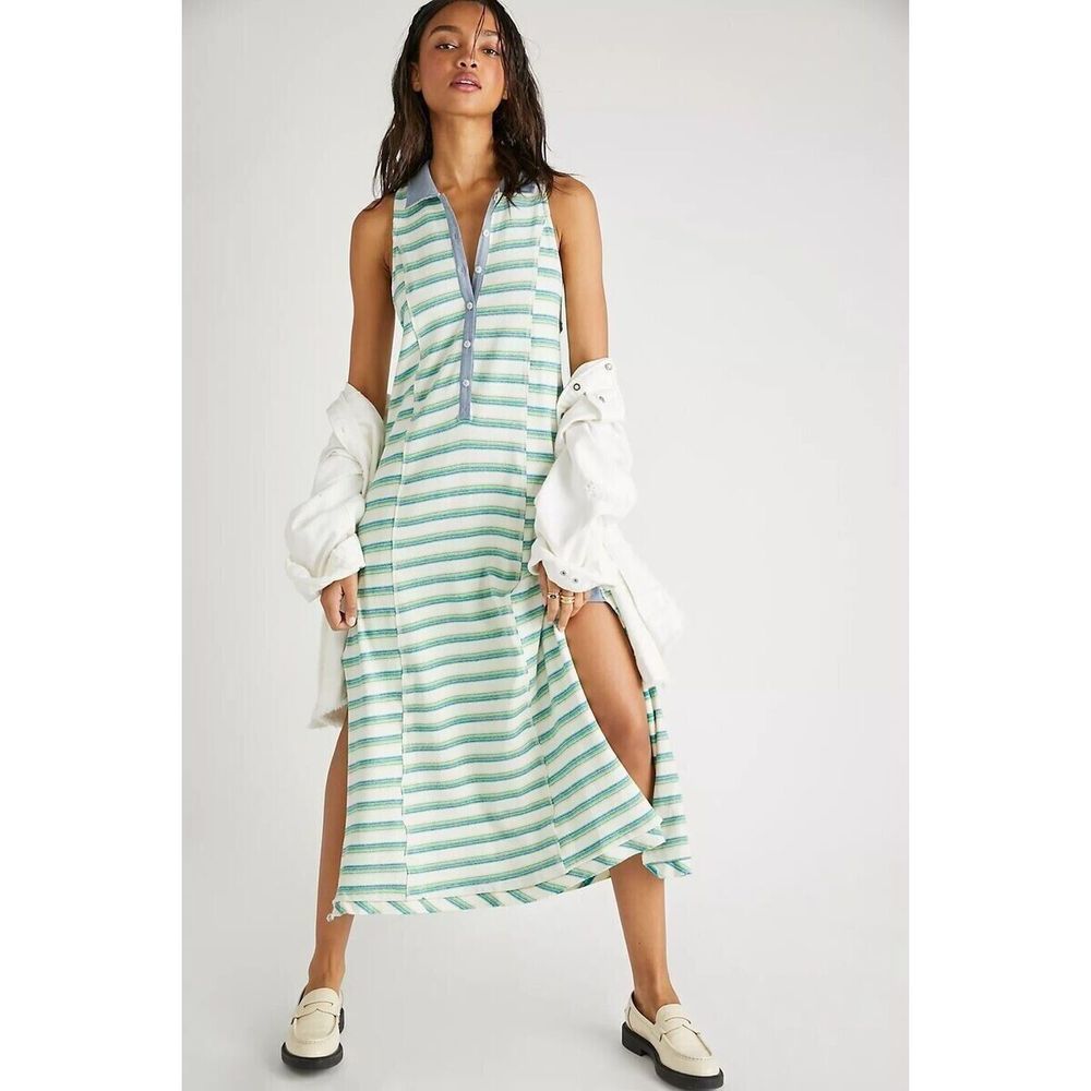 Free People Downtown Midi Striped Dress Size Large